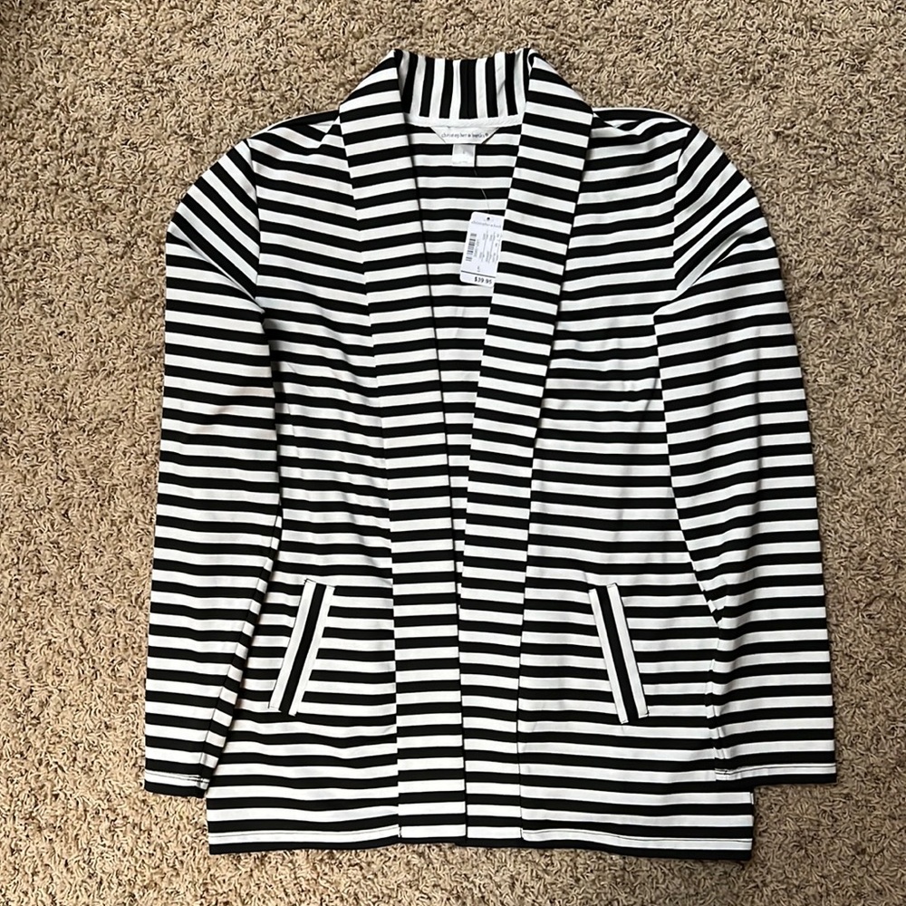 Blazer, Christopher & Banks, size large, black and white stripe, never worn